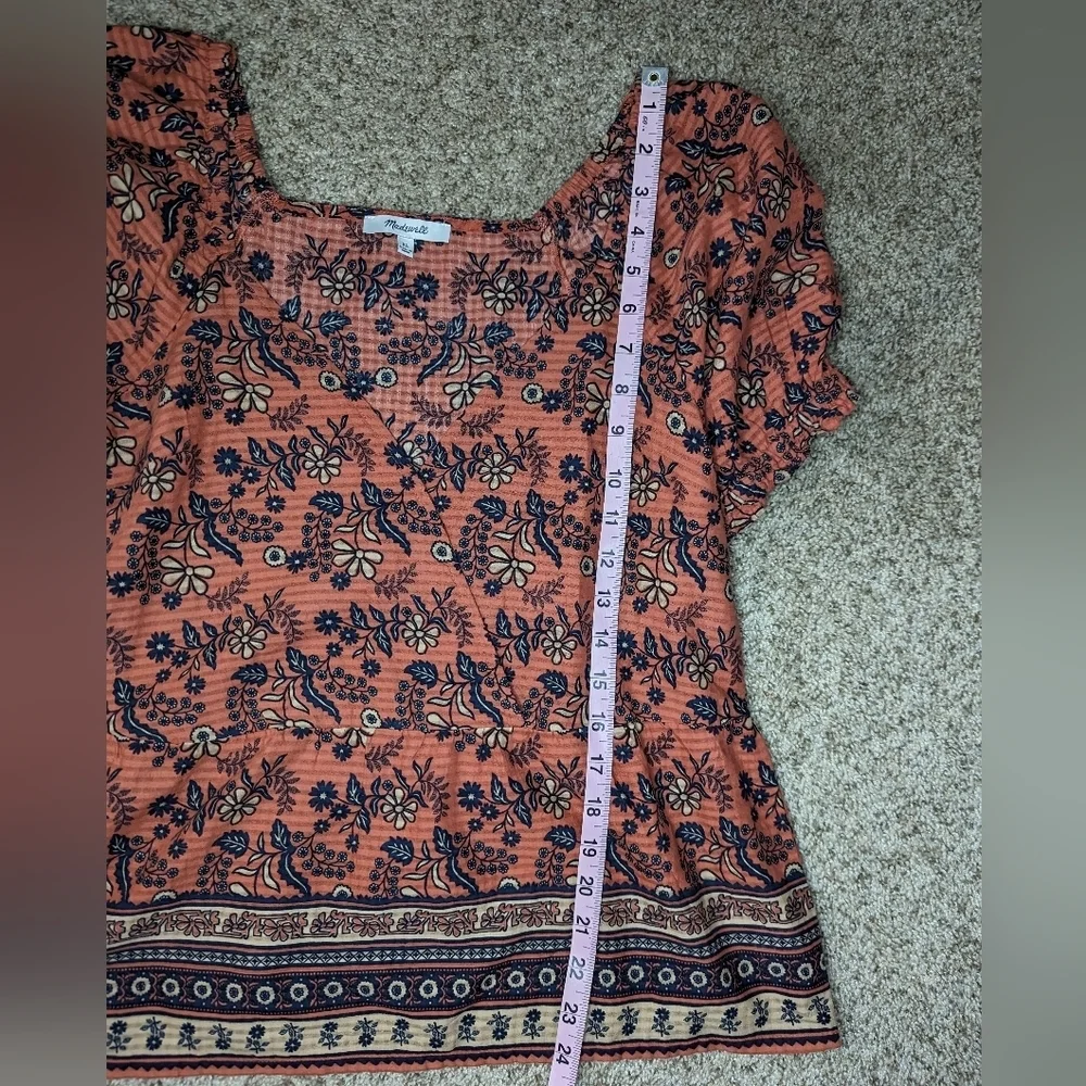Madewell‎ Puff Sleeves Peplum Top Cavoli Floral Size XS Earthy Tones